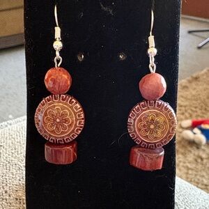 Hand Crafted Jasper and Color Changing “Mood” Floral Disk Dangle Earrings